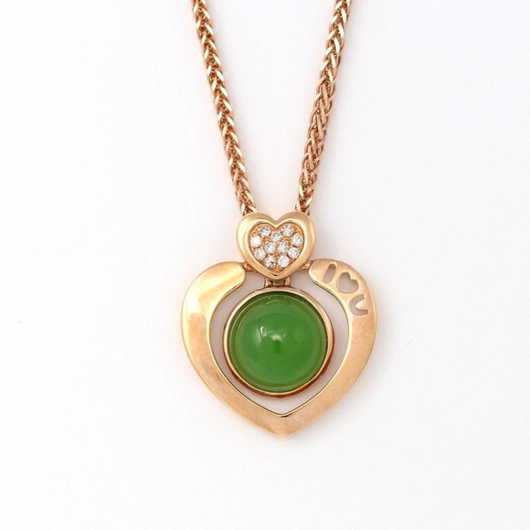 14kNephriteGreen Jade Heart Shape diamond Pendant